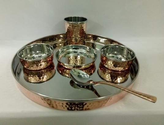 Copper Steel Hammered Thali Set 01