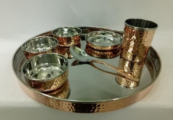 Copper Steel Hammered Thali Set 02