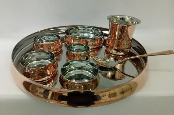 Copper Steel Hammered Thali Set 03