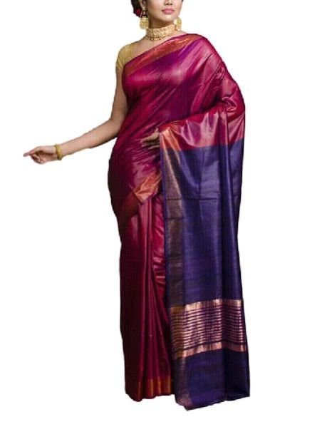 Silk Staple Ghicha Pallu With Zari Border Saree 04