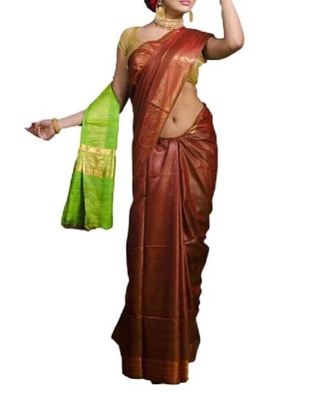 Silk Staple Ghicha Pallu With Zari Border Saree 05