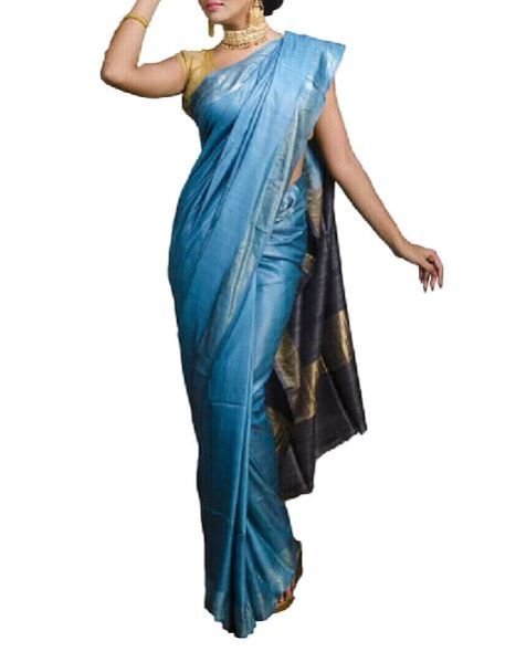 Silk Staple Ghicha Pallu With Zari Border Saree 06