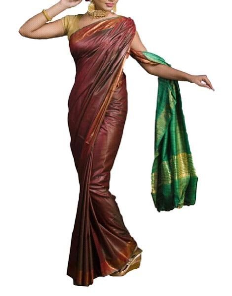Silk Staple Ghicha Pallu With Zari Border Saree 08