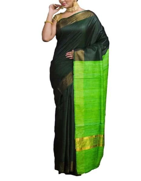 Silk Staple Ghicha Pallu With Zari Border Saree 01