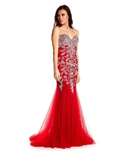 Red Party Wear Embroidered Gown