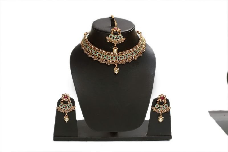Mint Green Meenakari Floral Necklace Set