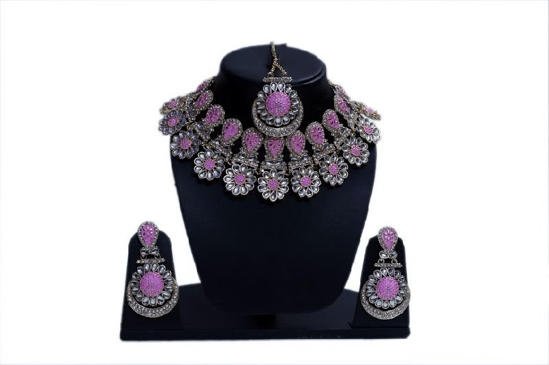 Pastel Pink Meenakari Necklace Set