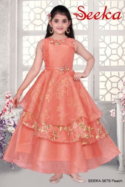 5679 Peach Girls Gown