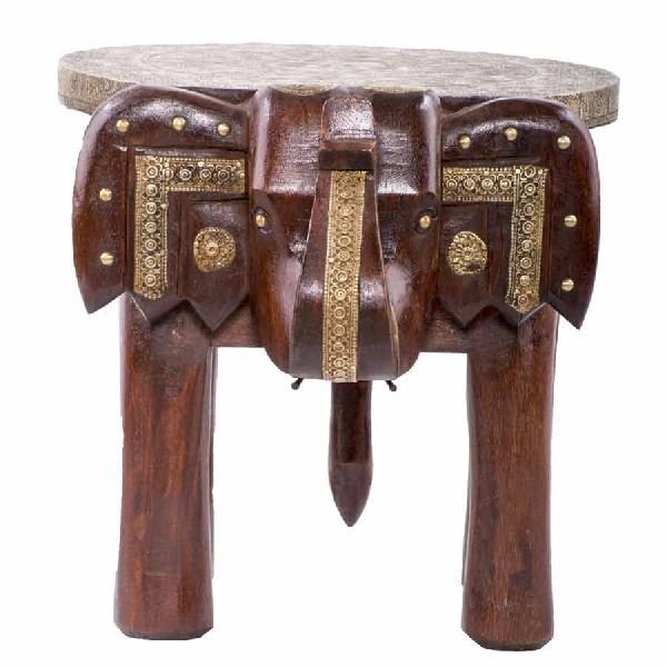 Wonderful Wooden Wonderful Brass Fitted Elephant Stool