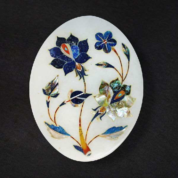 Oval Handcrafted Marble Box (SBS117)