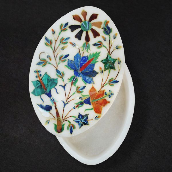 Oval Handcrafted Marble Box (SBS123)