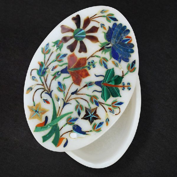Oval Handcrafted Marble Box (SBS123A)