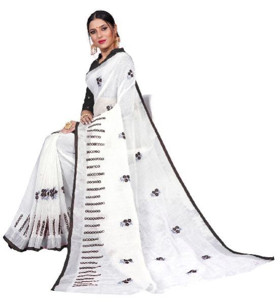 SBT 481 Flower Mirror Black Linen Sarees