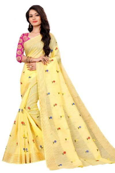SBT 561 Yellow Linen Sarees