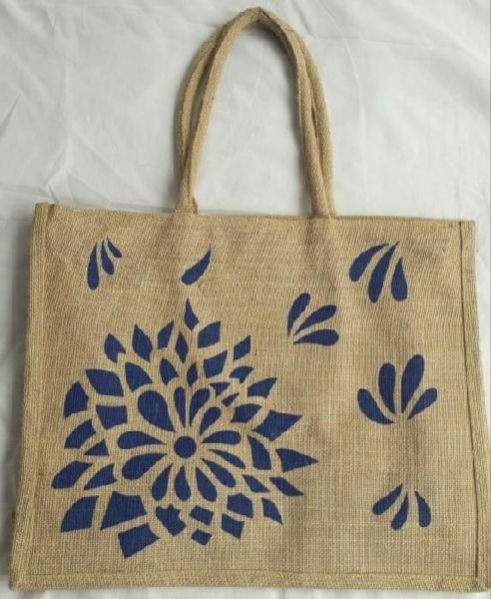 Blue Flower Jute Bag