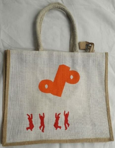 Orange Print Jute Bag