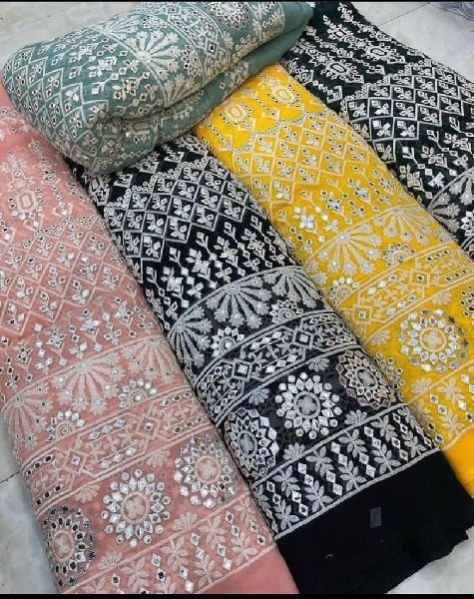 Gota Patti Mirror Work Embroidery Fabric 01