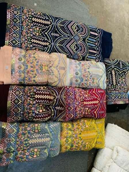 Gota Patti Mirror Work Embroidery Fabric 02