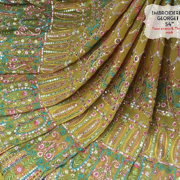 Gota Patti Mirror Work Embroidery Fabric 05