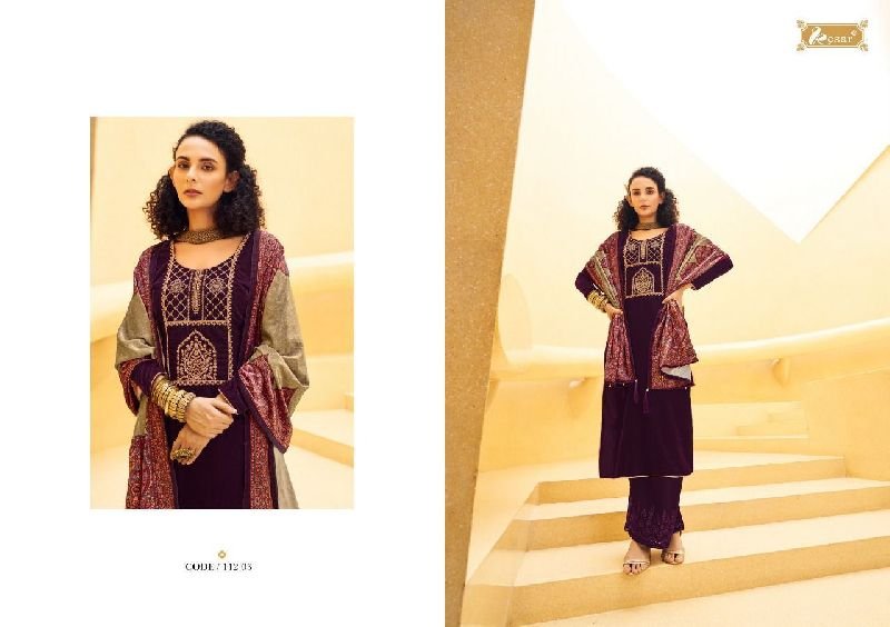 112 03 Kesar Velvet Daira Woolen Suit Material