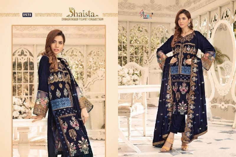 1921 Shaista Embroidered Velvet Woolen Suit Material