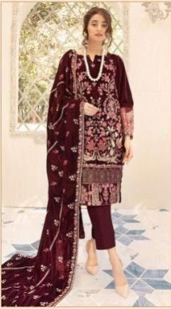 1922 Shaista Embroidered Velvet Woolen Suit Material