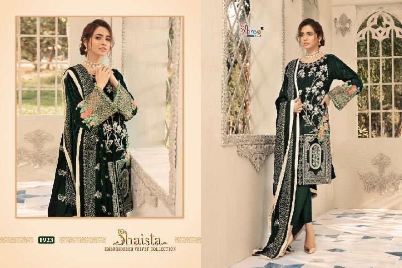 1923 Shaista Embroidered Velvet Woolen Suit Material