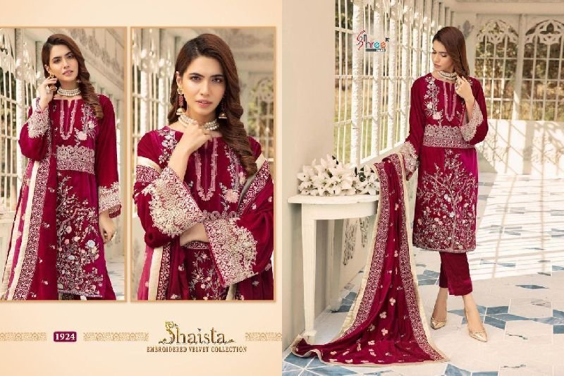 1924 Shaista Embroidered Velvet Woolen Suit Material