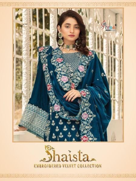 1925 Shaista Embroidered Velvet Woolen Suit Material