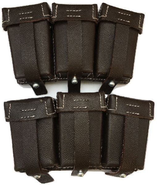 Dark Brown German K98 Triple Ammo Leather Pouch Set