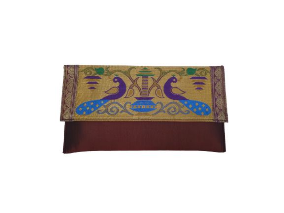 Paithani Big Flat Purse Maroon