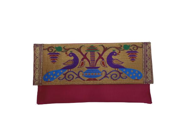Paithani Big Flat Purse Red