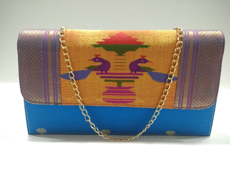 Pure Paithani Box Sling Sky Blue