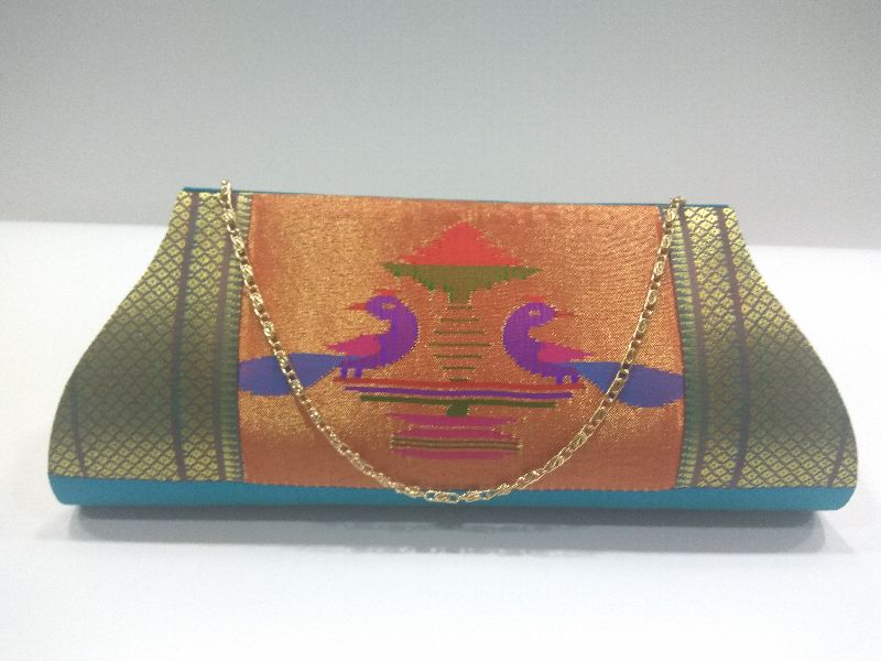 Pure Paithani Clutch Peacock Green