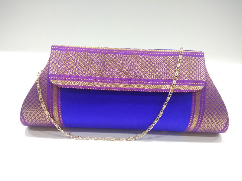 Pure Paithani Damaru Clutch Blue