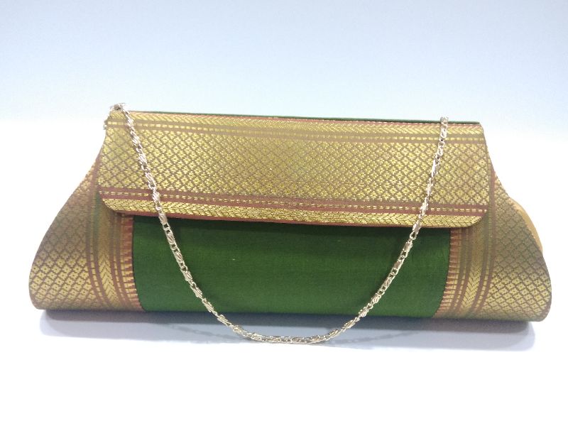 Pure Paithani Damaru Clutch Mehandi