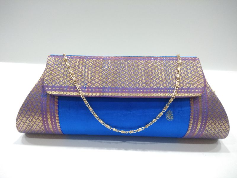 Pure Paithani Damaru Clutch Sky Blue