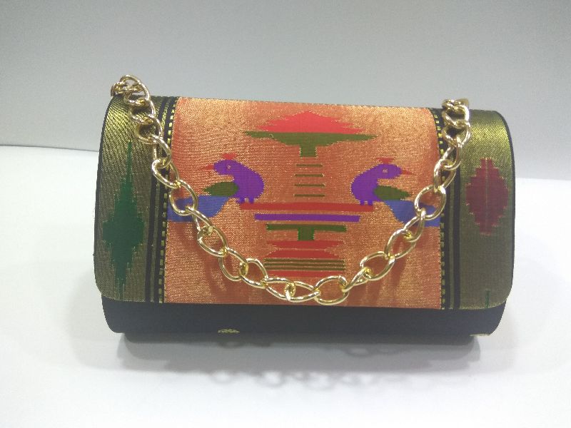 Pure Paithani Round Box Clutch Black