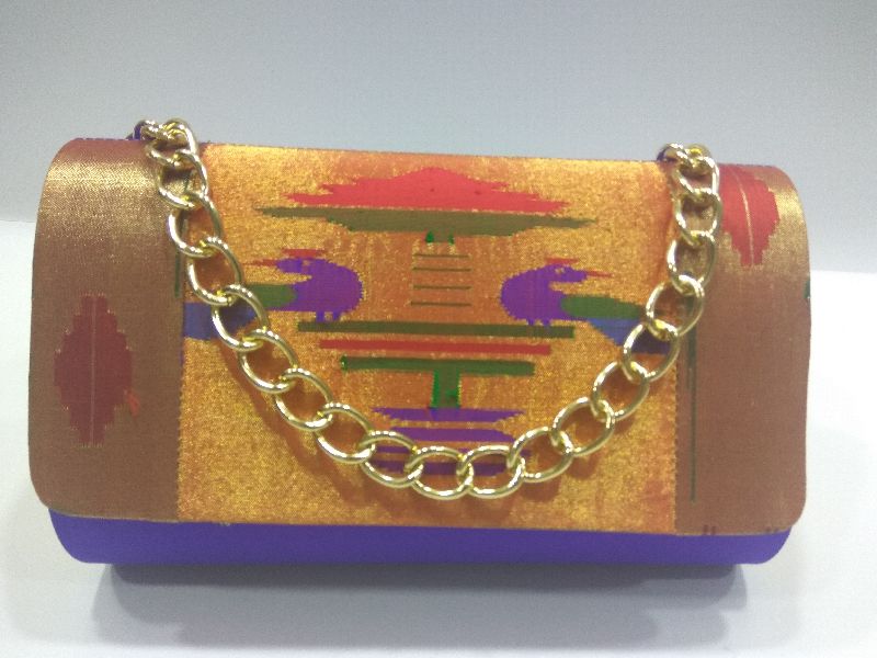 Pure Paithani Round Box Clutch Blue