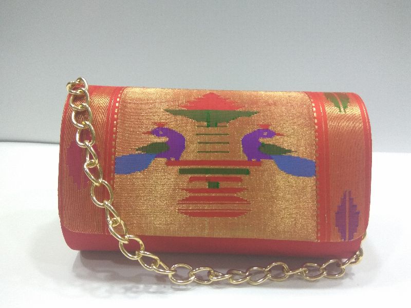 Pure Paithani Round Box Clutch Red