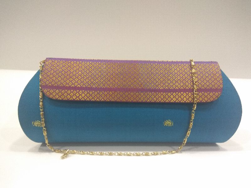 Pure Paithani Zari Clutch Sky Blue