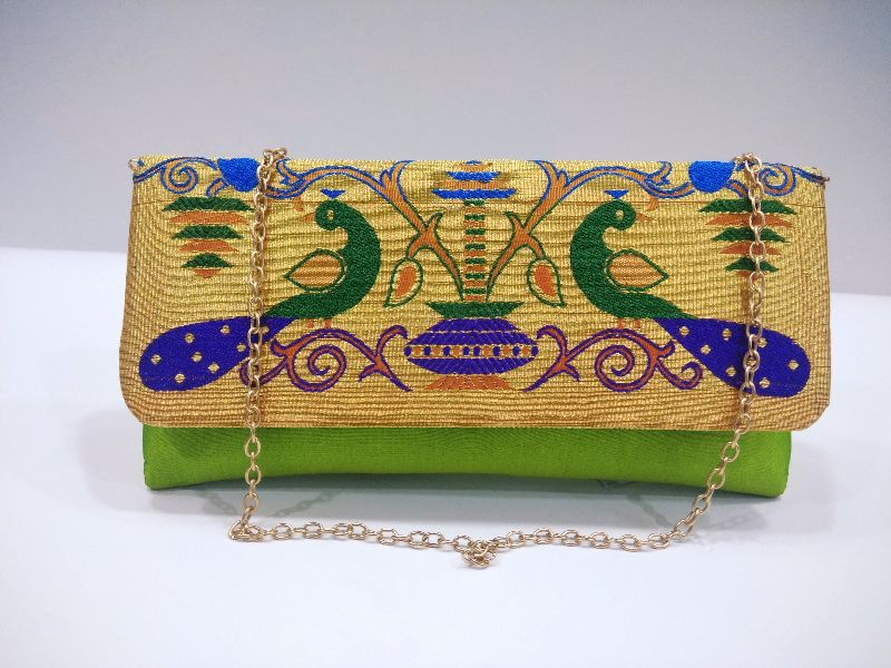 Semi Paithani Chain Sling Parrot Green