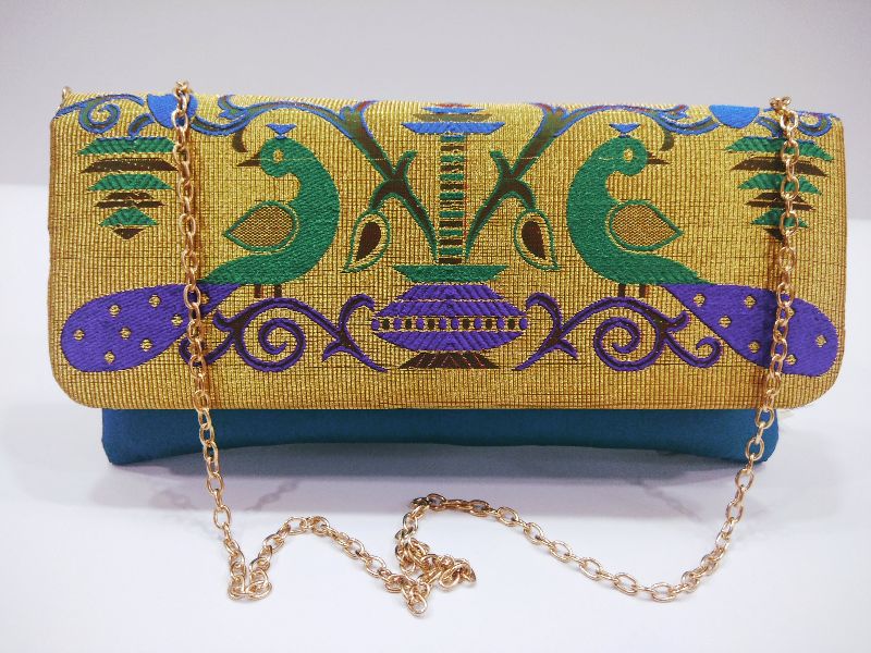 Semi Paithani Chain Sling Peacock Green