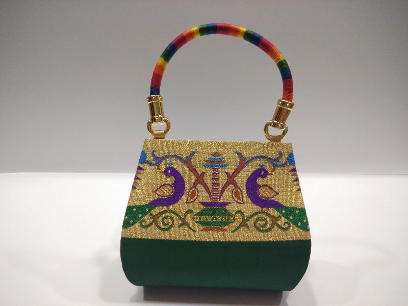 Semi Paithani Single Handle Handbag Green