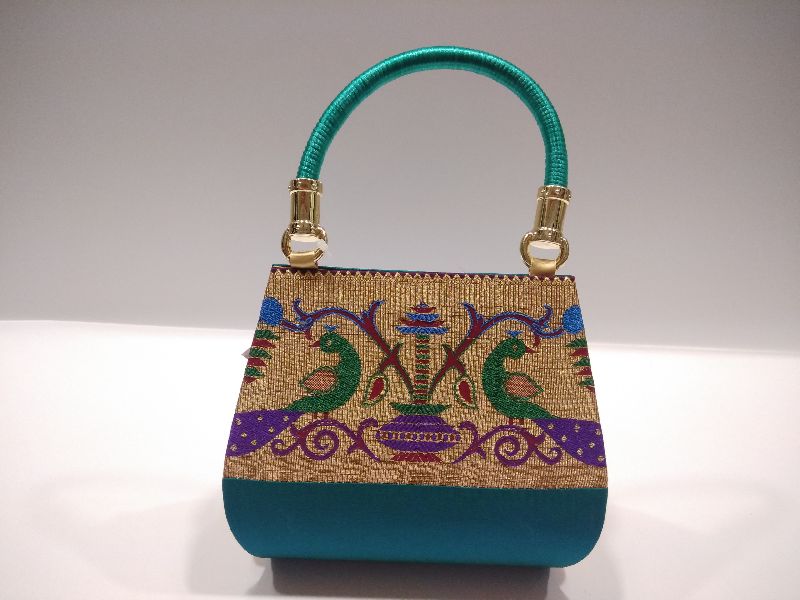 Semi Paithani Single Handle Handbag Peacock Green