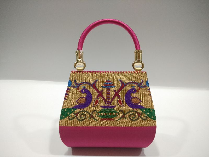 Semi Paithani Single Handle Handbag Pink