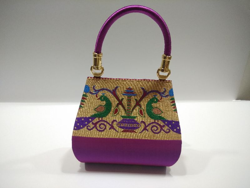 Semi Paithani Single Handle Handbag Purple