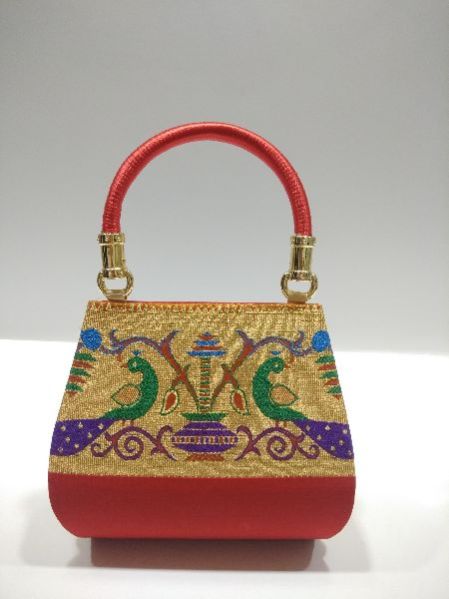 Semi Paithani Single Handle Handbag Red