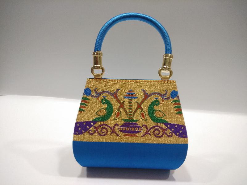 Semi Paithani Single Handle Handbag Sky Blue