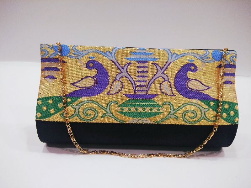 Small Semi Paithani Clutch Black